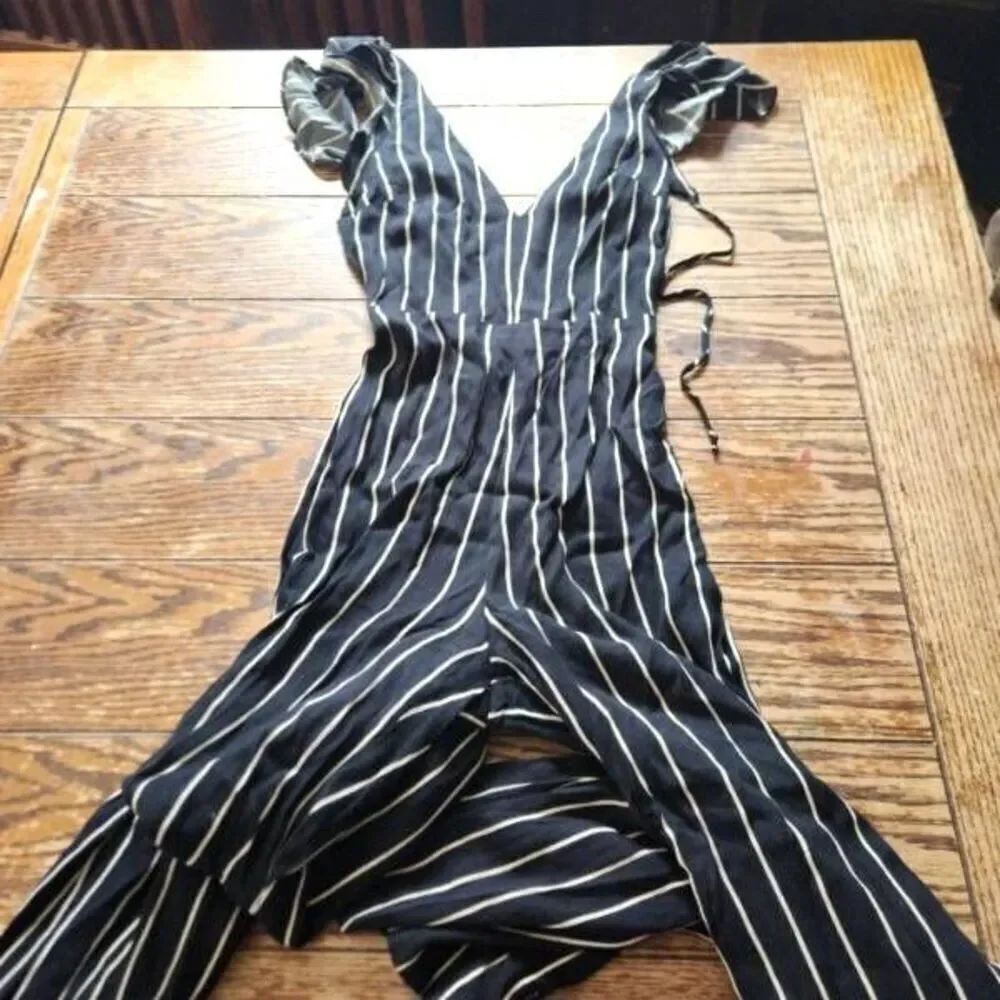 Reformation Cozumel Wide Leg Striped Jumpsuit Open Back Sz 0